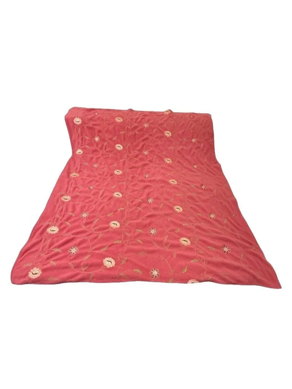 Handmade Throw Fleece Lap Blanket Coral Embroidered Floral 68